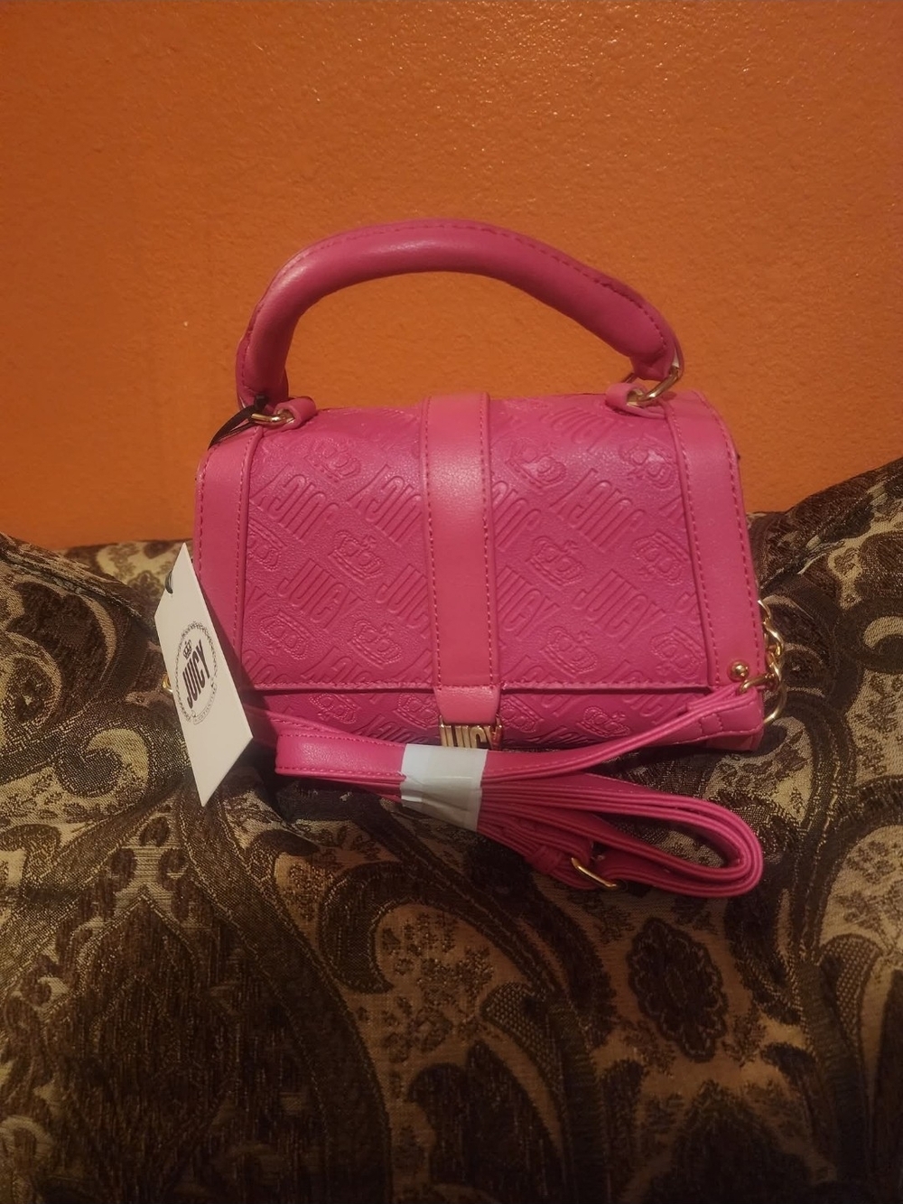 Juicy Couture Hot Pink Embossed Top-Handle Mini Crossbody